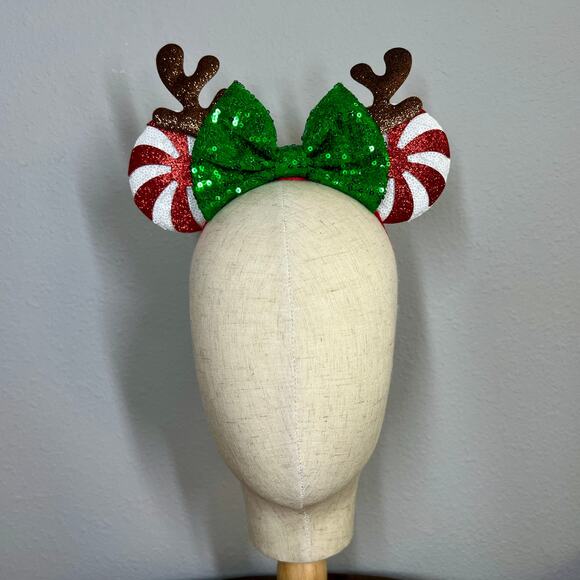 North Pole Peppermint Elastic Minnie Ears | Disney-Inspired Christmas Mouse Ears - Picture 2 of 5